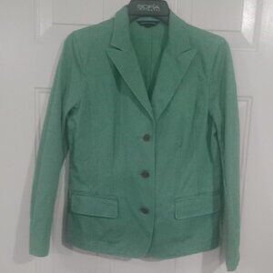 Lands' End Blazer Jacket Womens Size 8 Green Corduroy Notch Collar Button Front